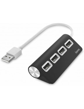 Hama 200119 USB-Hub, 4 Ports, USB 2.0, 480 Mbit/s, Schwarz